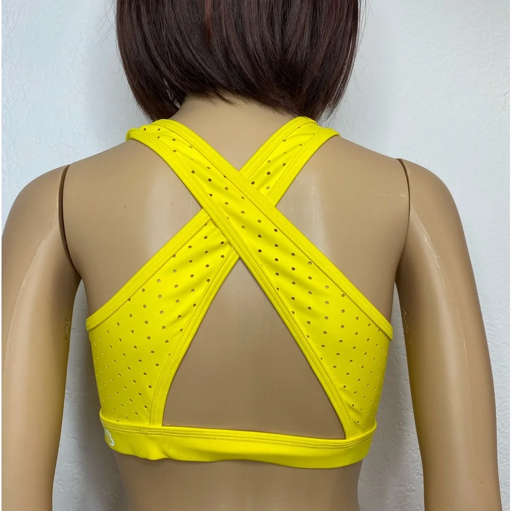 BuffBunny Allure Laser Cut Sports Bra High Impact Size M Removible Padded Yellow - Picture 3 of 9
